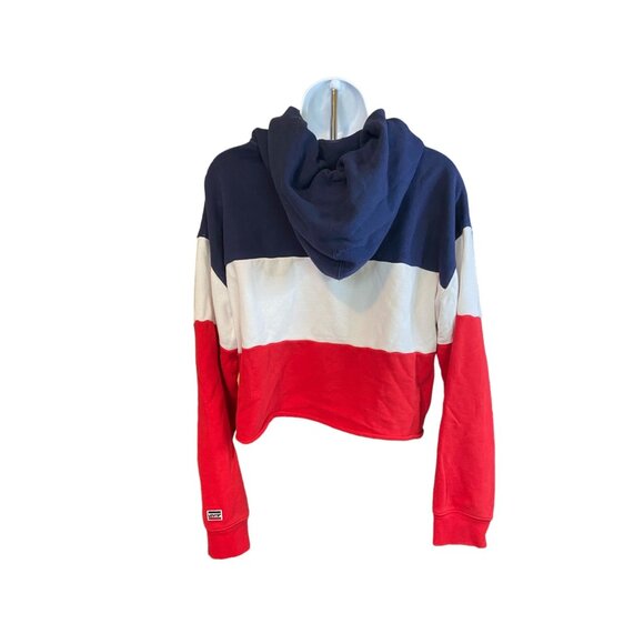 Levis Womens Sweatshirt Small Colorblock Hoodie Red White Navy Cotton Sportswear - Picture 3 of 10